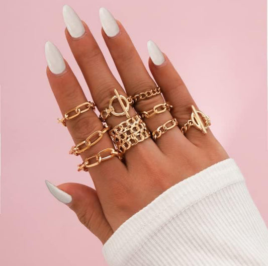 She’s All That 8 Piece Midi Ring Set | Gold ShadedbyShanell