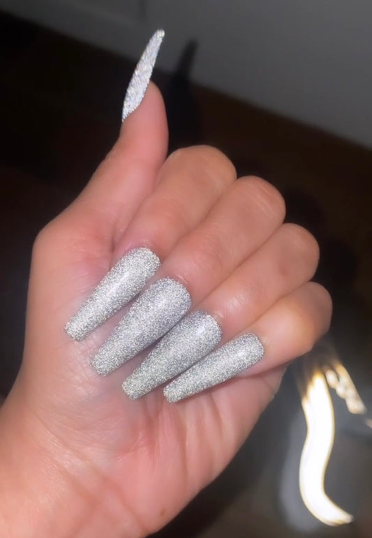 The Rich Auntie | Shimmering Silver | Reflective Glitter | 20 NAILS PRESS-ON SET ShadedbyShanell