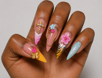 Lira | Tropical Floral Long Stiletto Press-On Nails | 10 Nails