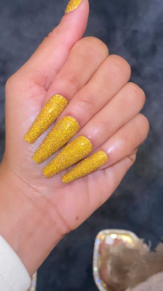 The Rich Auntie | Shimmering Gold | Reflective Glitter - Premium Press-On Nails from ShadedbyShanell - Just $29! Shop now at ShadedbyShanell