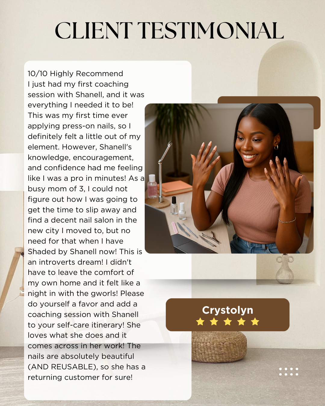 VIRTUAL 1:1 Press-On Application Coaching Session w. Shanell