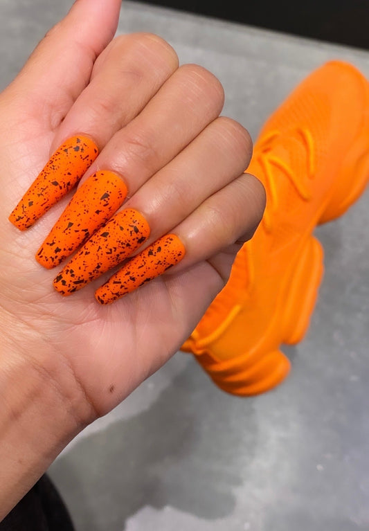 Fall for the Shade '23: Orange Been the New Black | Bright Orange & Black Speckles | Matte - Premium Press-On Nails from ShadedbyShanell - Just $25! Shop now at ShadedbyShanell