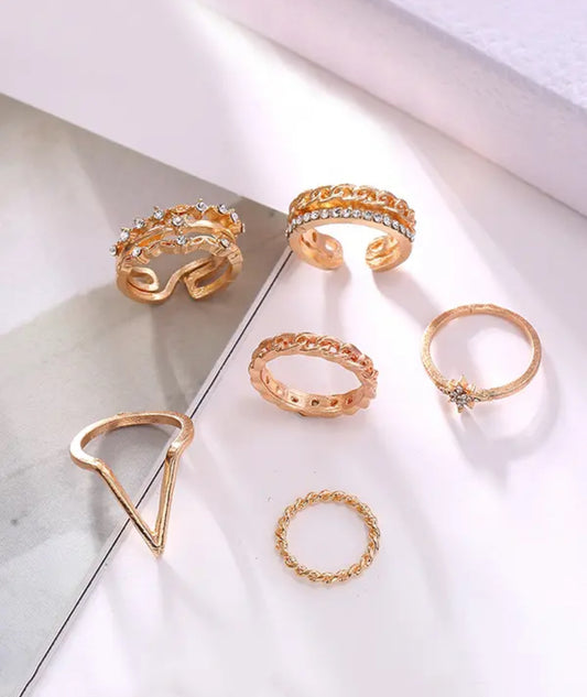Been That Chick 6 Piece Midi Ring Set | Gold
