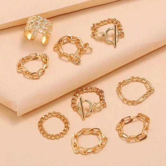 She’s All That 8 Piece Midi Ring Set | Gold