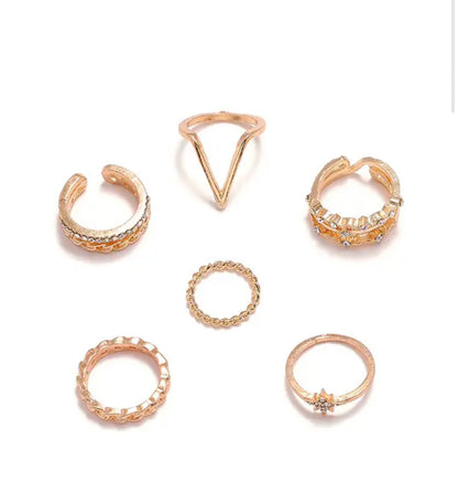 Been That Chick 6 Piece Midi Ring Set | Gold