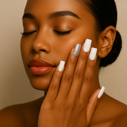 Shaded in the Snow: Glitz & Glam | Silver & White | 20 NAILS PRESS-ON SET