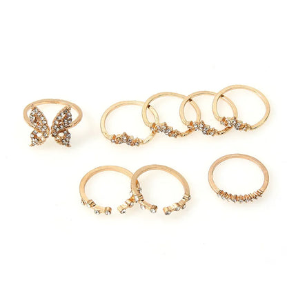 Butterfly Mami 8 Piece Midi Ring Set | Gold