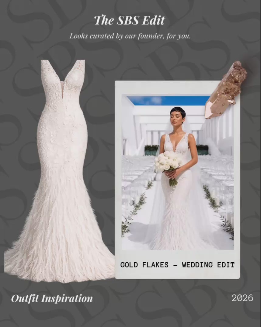 Elegant wedding dress styled with luxury French tip press-on nails
